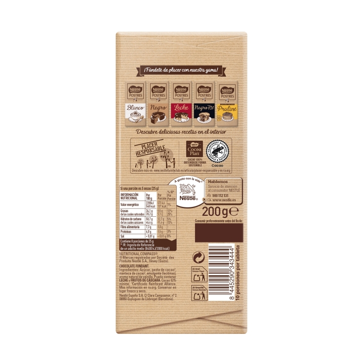 chocolate postres negro tableta, 200g