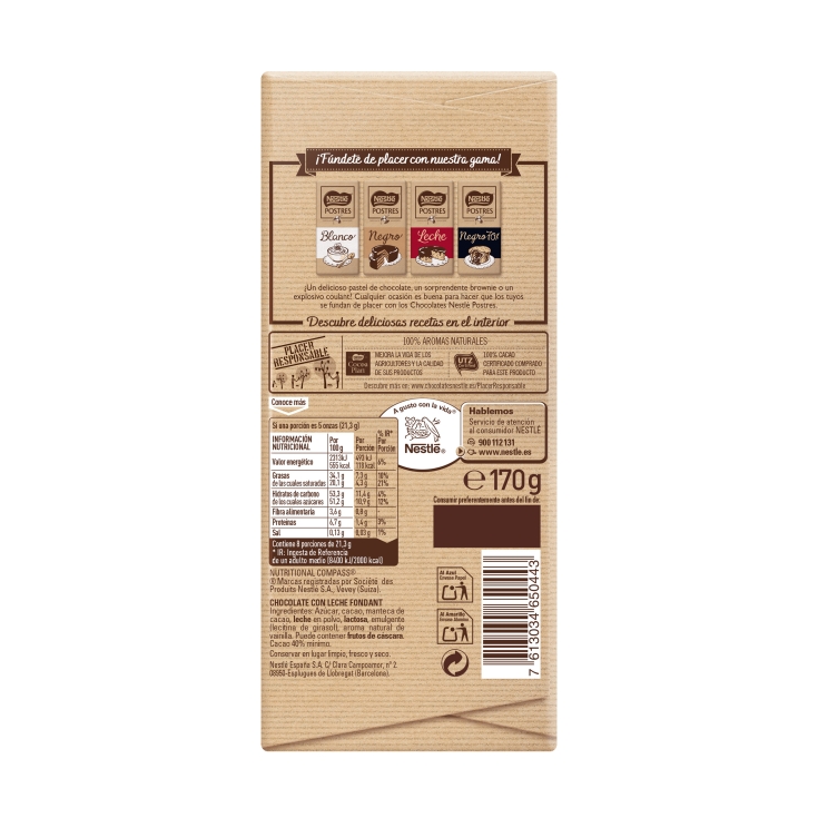 chocolate postres leche, 170g