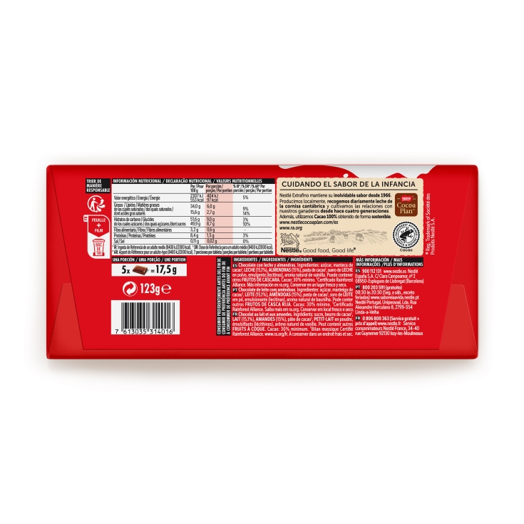 chocolate con leche y almendras, 123g