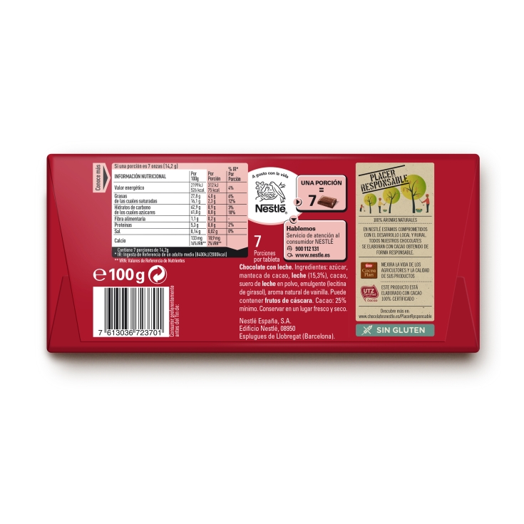 chocolate con leche, 100g