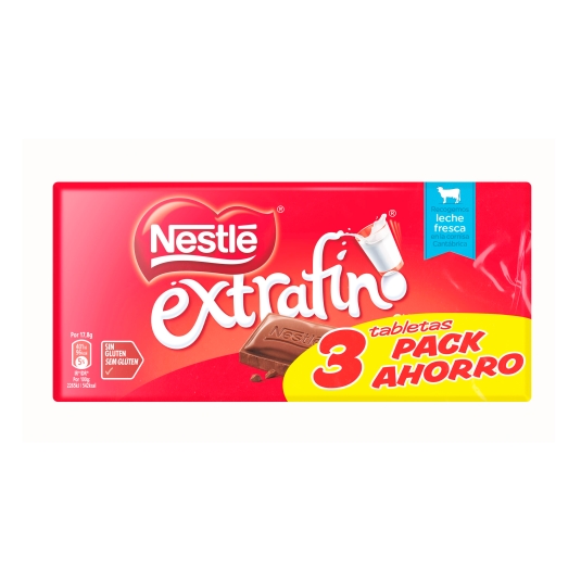 chocolate extrafino leche tableta 125g, pk-3