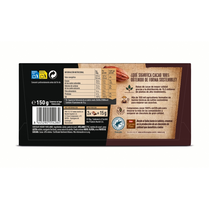 chocolate negro con avellanas dark, 150g
