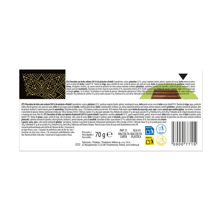 chocolate con leche estilo dubai, 70g