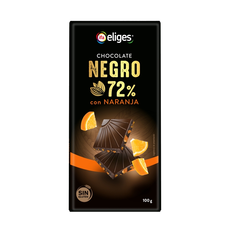chocolate negro 72% con naranja, 100g