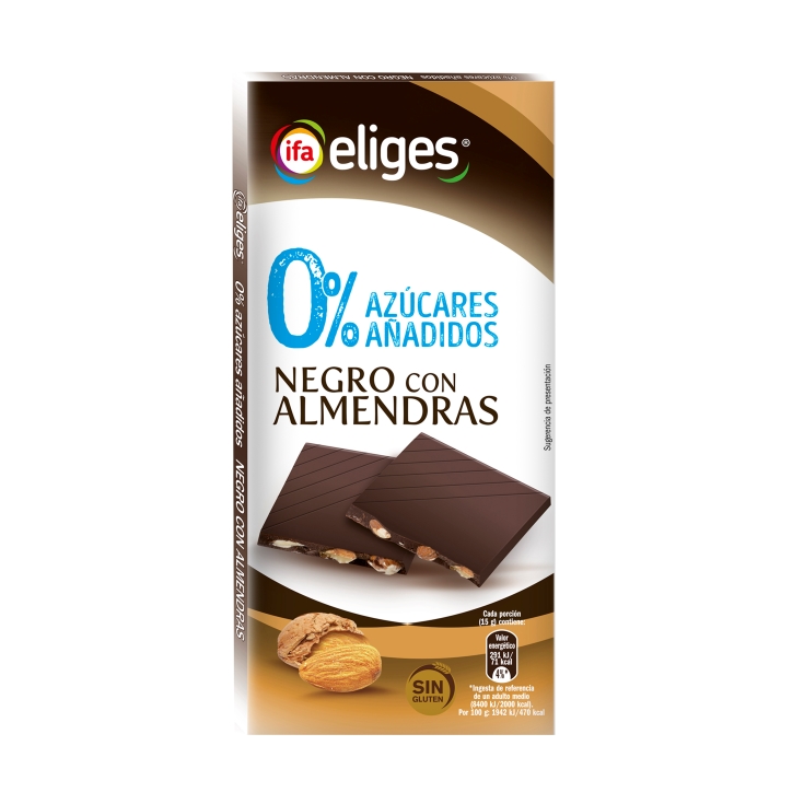 chocolate negro con almedras sin azúcar, 150g