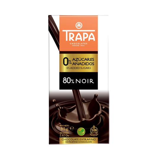 chocolate 80% negro 0% azúcares, 80g