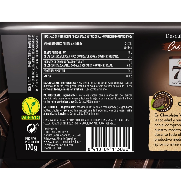 chocolate 92% negro, 170g
