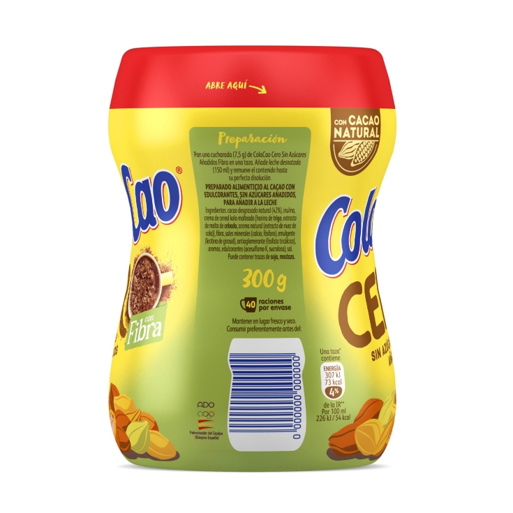 cacao soluble 0% azucares añadido fibra, 300g