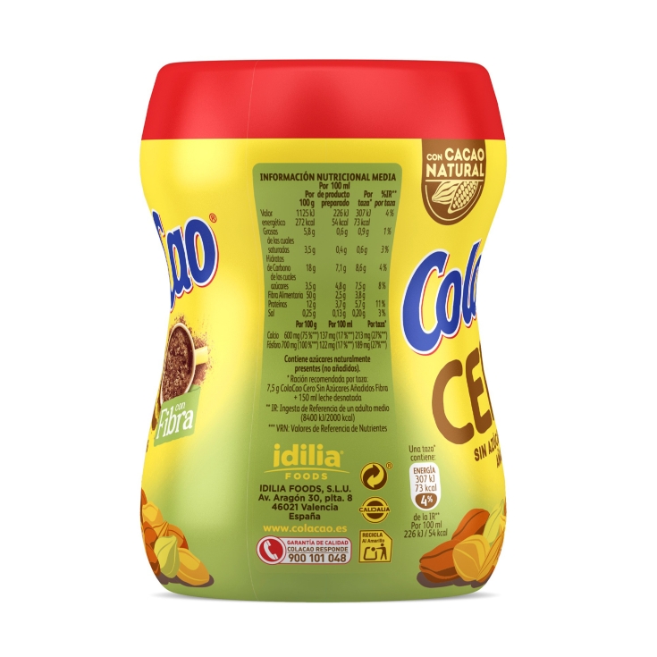 cacao soluble 0% azucares añadido fibra, 300g