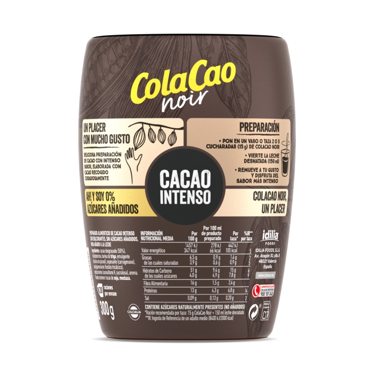cacao 0% azucares añadido noir, 300g