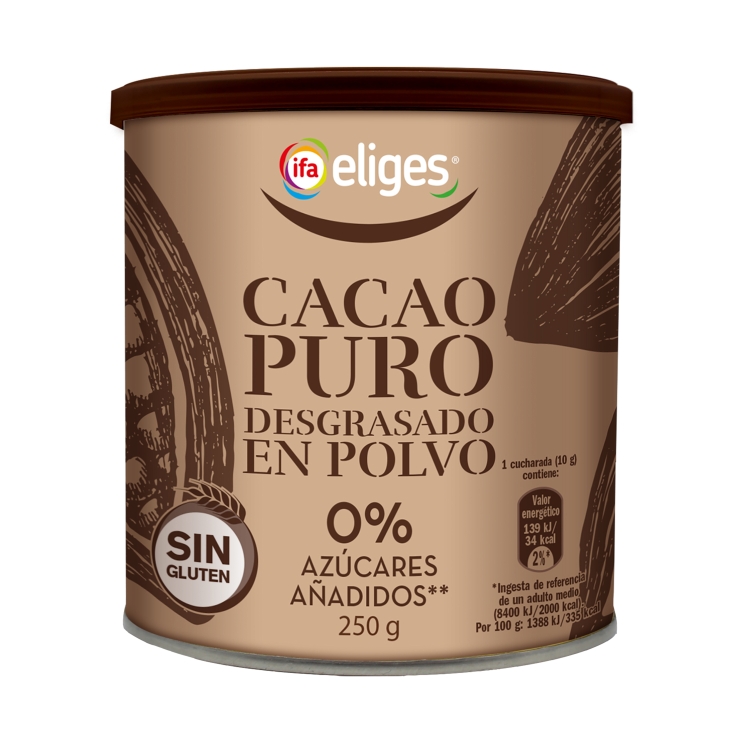 cacao puro desgrasado 0% azucar, 250g