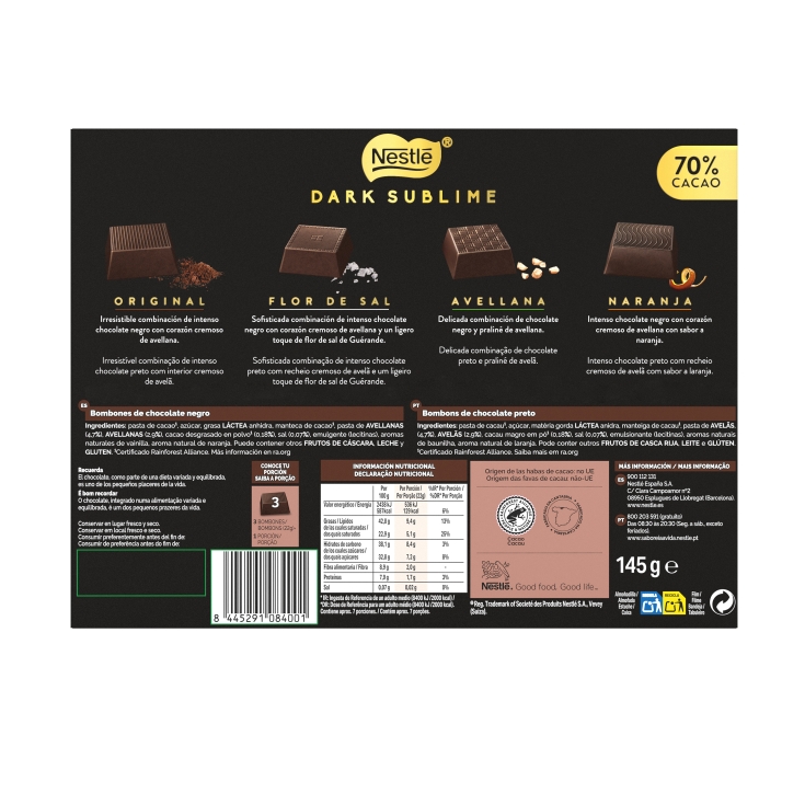 bombón 70% dark choco negro, 145g
