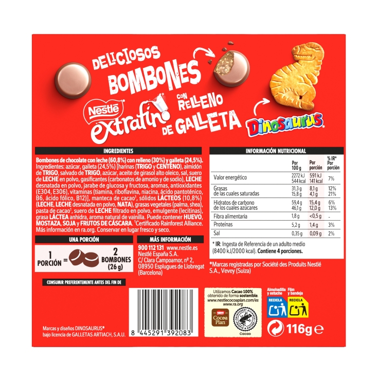 bombón choco extrafino dinosaurus, 116g