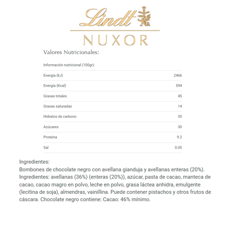 bombón nuxor dark chocolate, 150g