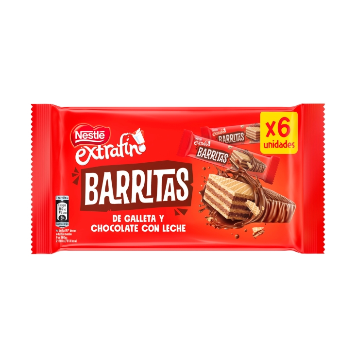 barritas galleta y chocolate con leche, pk-6