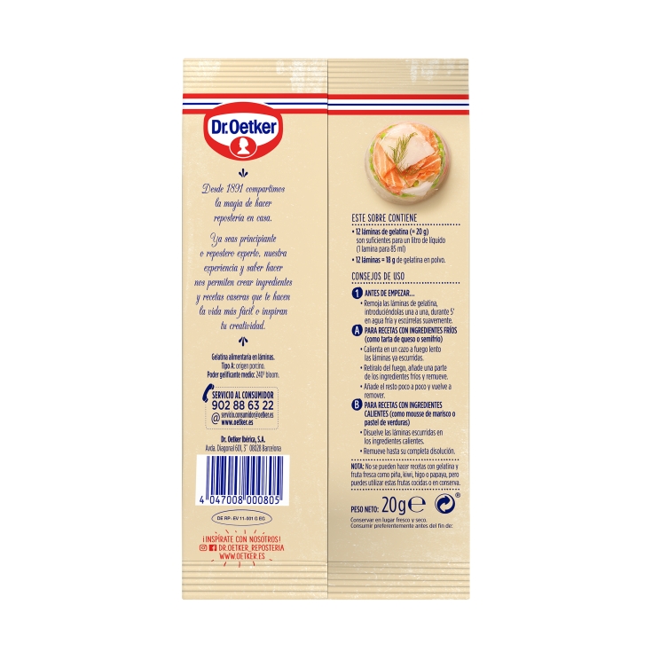 gelatina en láminas, 20g