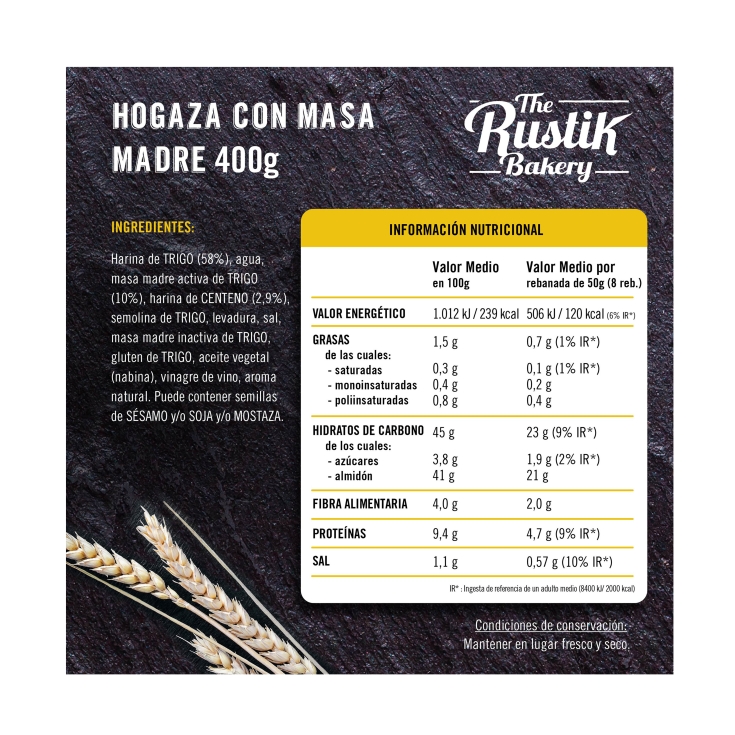 pan hogaza masa madre, 400g
