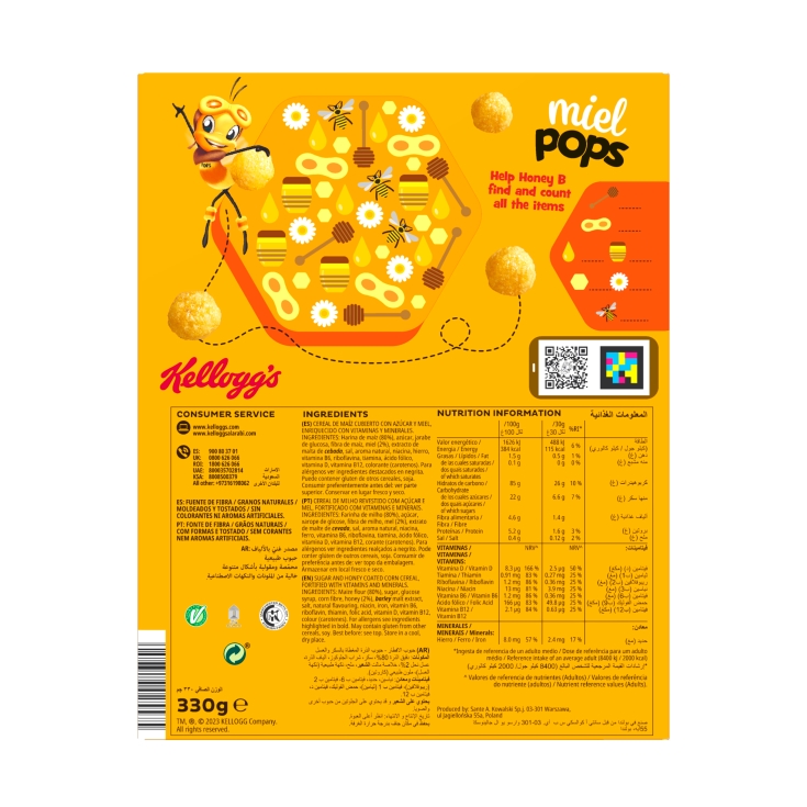 cereales miel pops, 330g