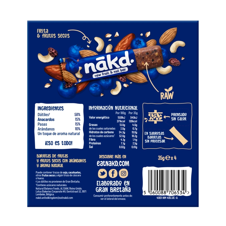 barritas de fruta f.secos con arándanos, pk-4