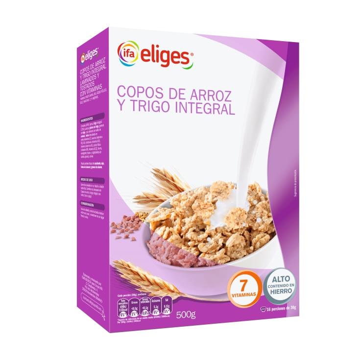 cereales copos arroz y trigo integral, 500g