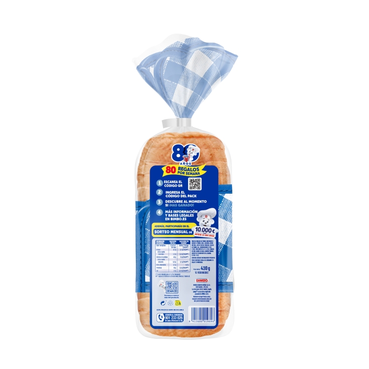 pan molde blanco 0% azúcares, 430g