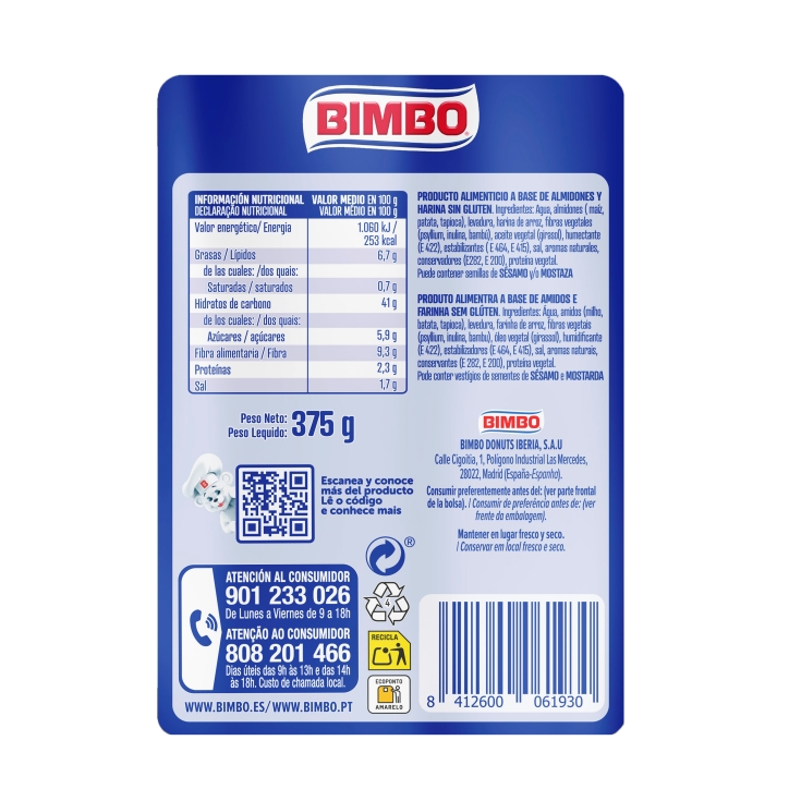 pan molde blanco sin gluten, 375g