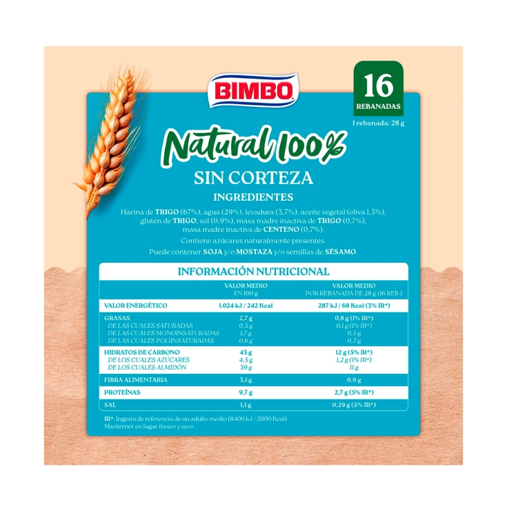 pan molde blanco natural 100% s/corteza, 450g