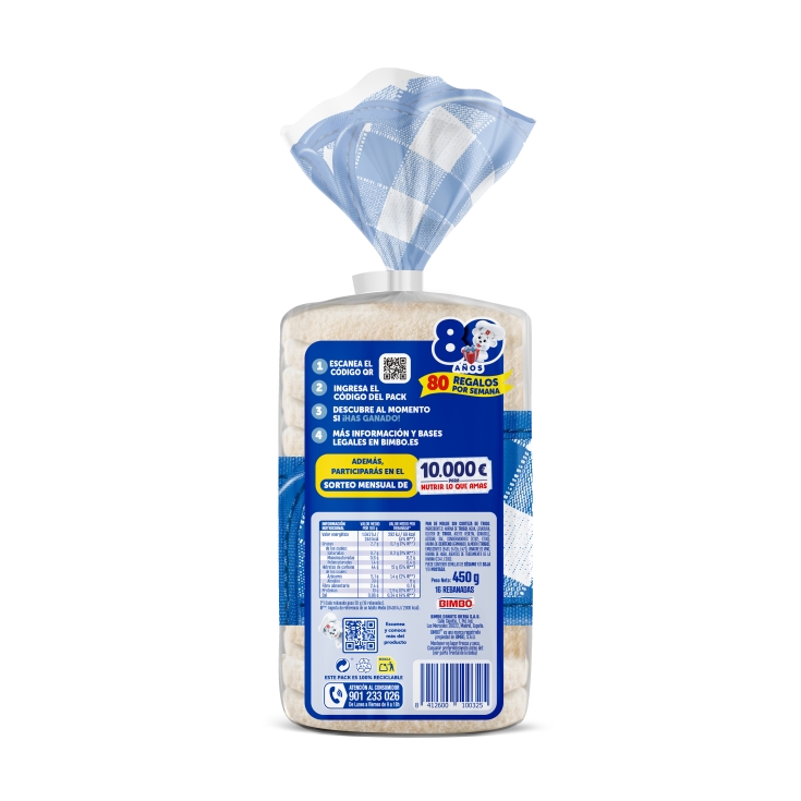 pan molde blanco sin corteza, 450g