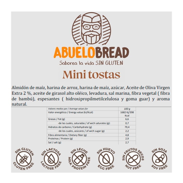 mini tostas sin gluten, 100g