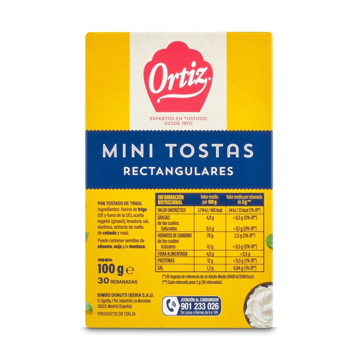 mini tostas rectangulares, 100g