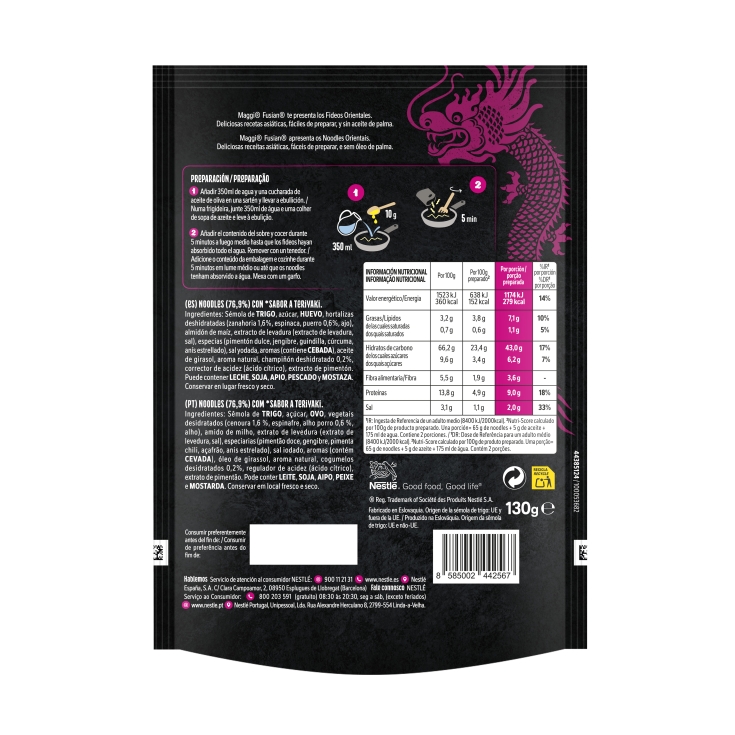 fideos orientales teriyaki fusian, 130g