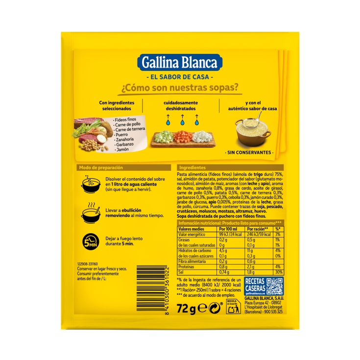 sopa de puchero con fideos finos, 72g