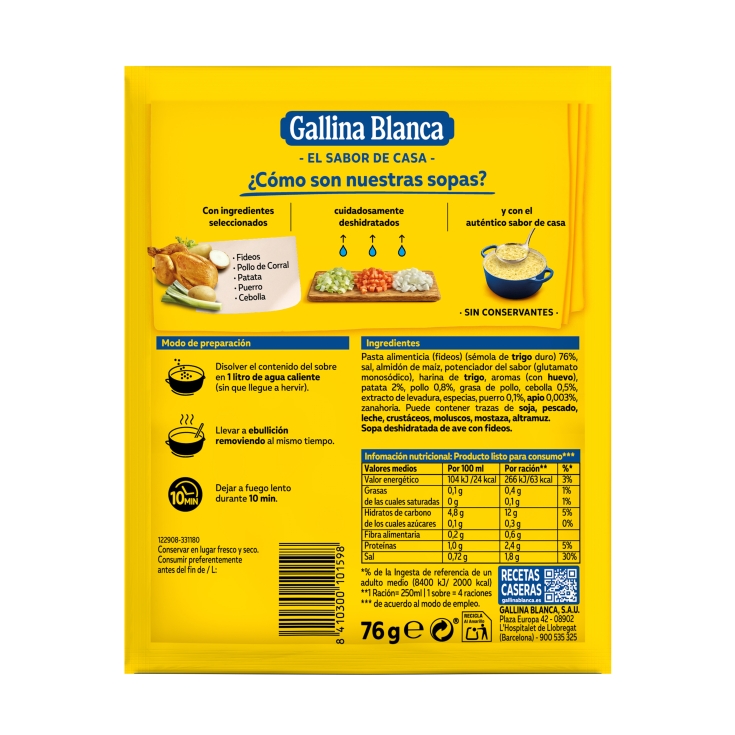 sopa ave fideos sobre, 76g