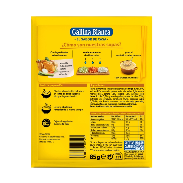 sopa pollo con maravilla sobre, 85g