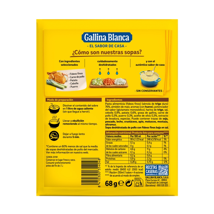 sopa pollo baja en sal sobre, 68g