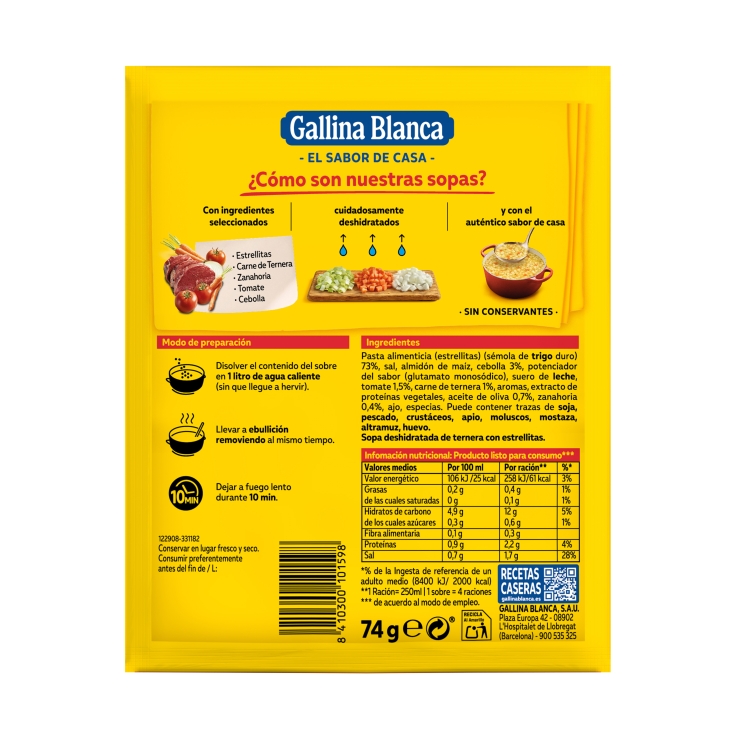 sopa ternera sobre, 74g