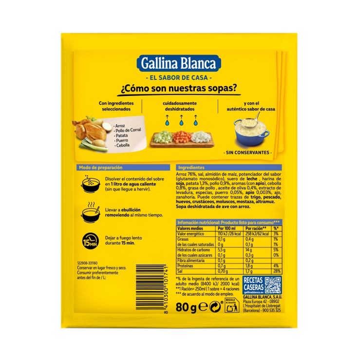 sopa ave con arroz sobre, 80g