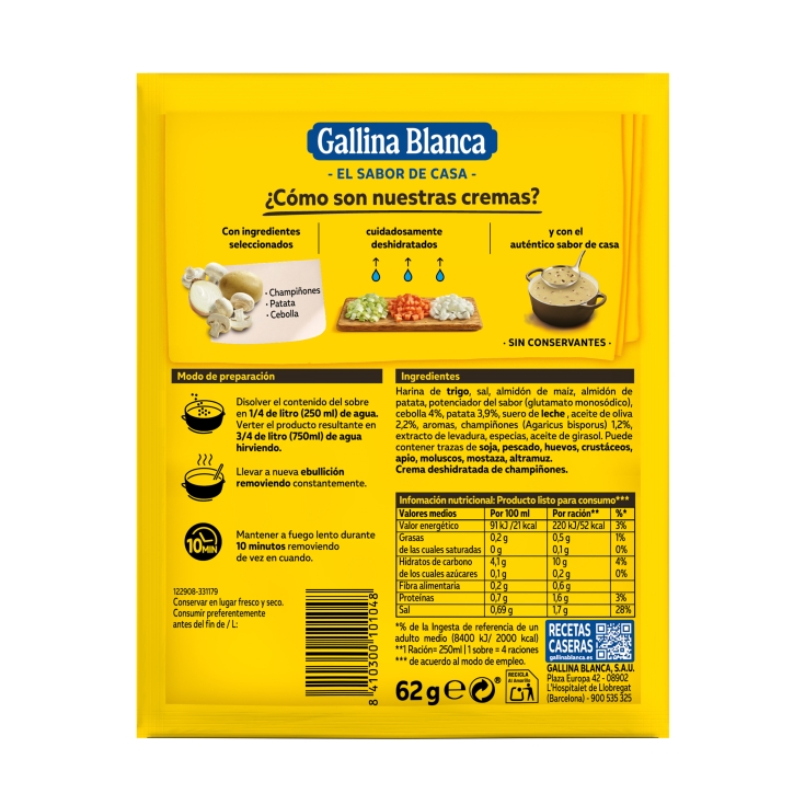 crema champiñónes sobre, 62g