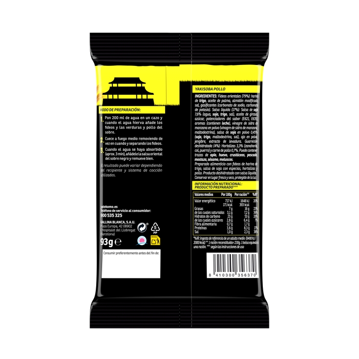 fideos orientales yakisoba pollo bolsa, 93g