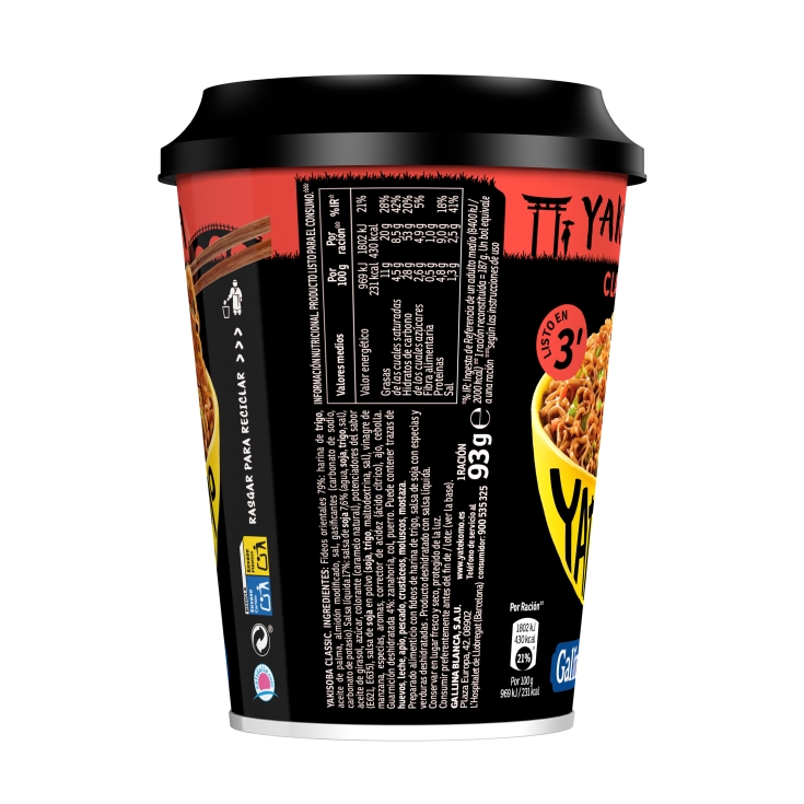 fideos orientales yakisoba clásico vaso, 93g