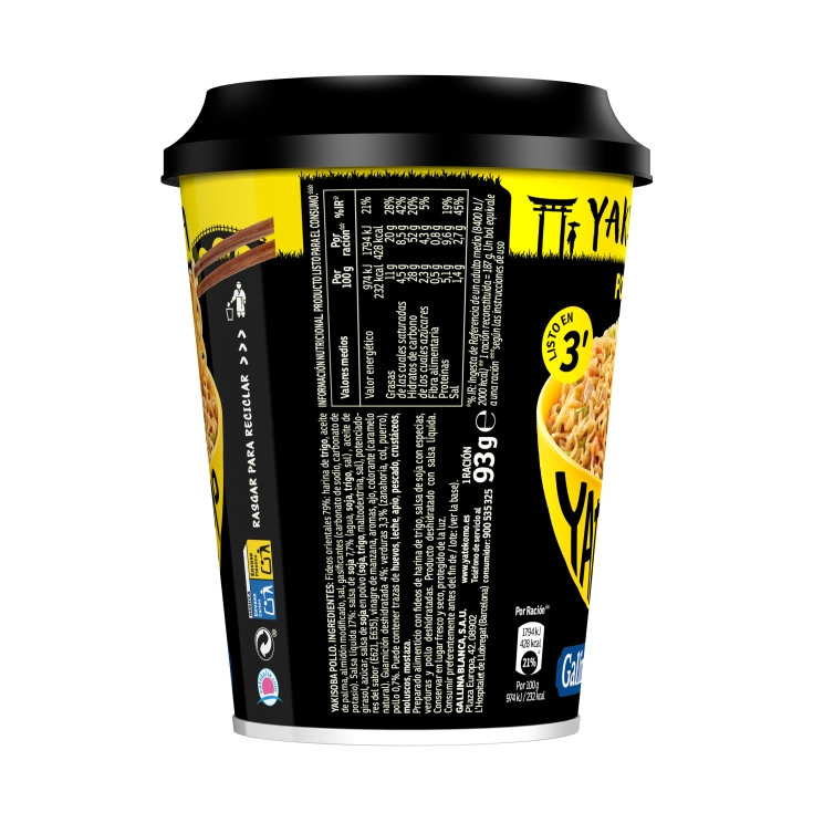 fideos orientales yakisoba pollo vaso, 93g