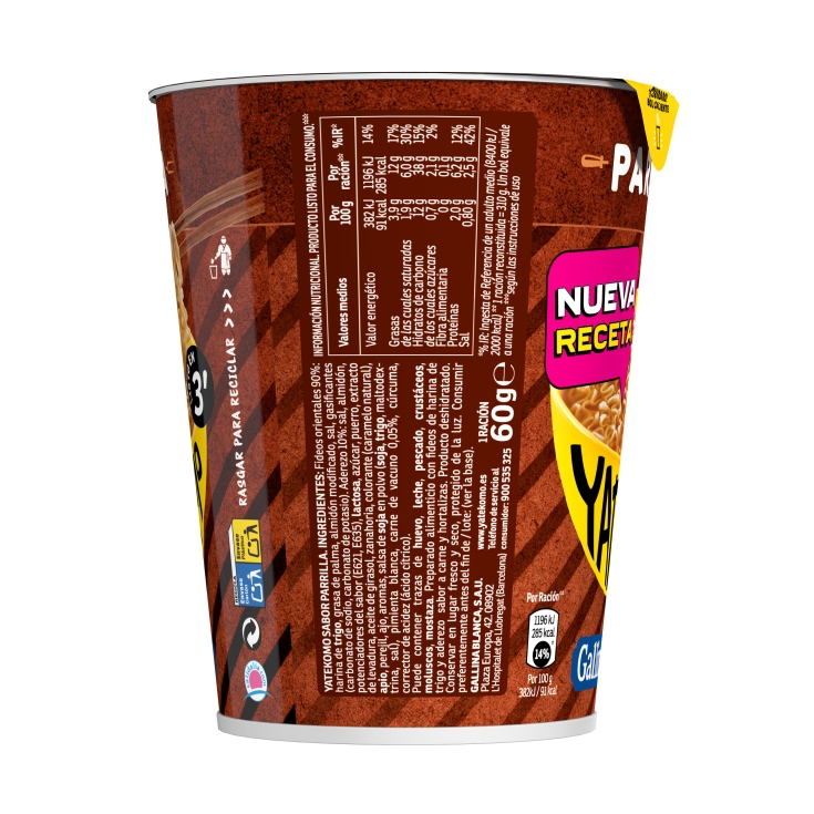 fideos orientales yatekomo parrilla vaso, 59g