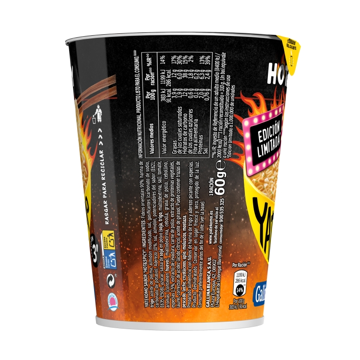 fideos orientales yatekomo hot & spicy vaso,
