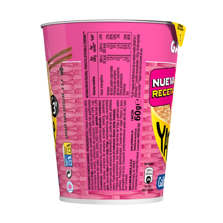 fideos orientales yatekomo gambas vaso, 60g