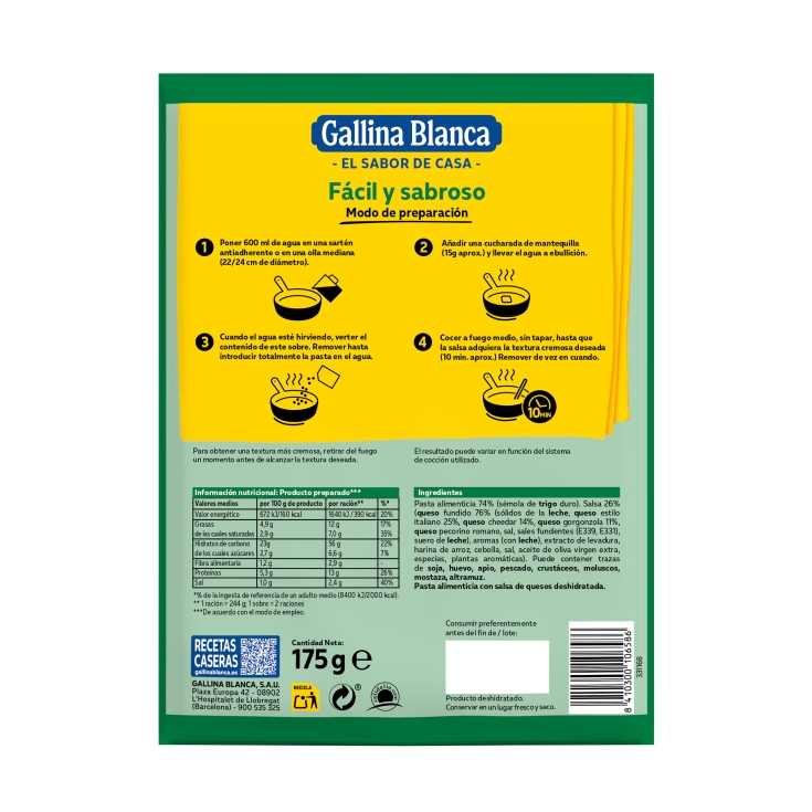 spaghettis 3 quesos, 175g