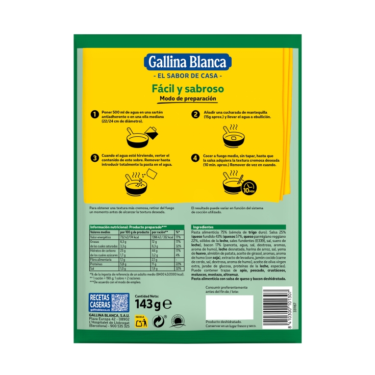 tallarines a la carbonara, 143g