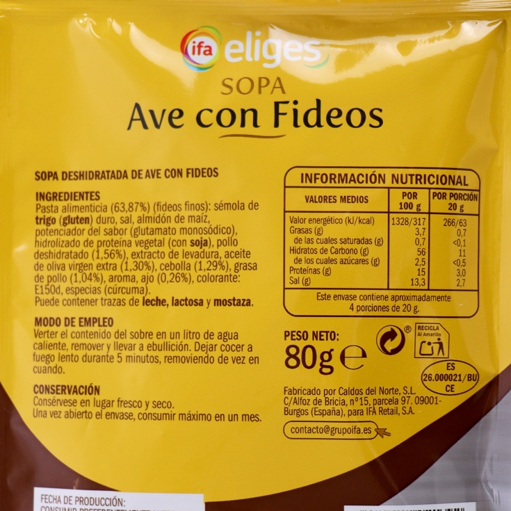 sopa ave fideos sobre, 80g