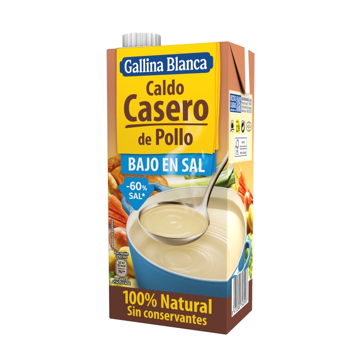 caldo casero de pollo bajo en sal, 1l