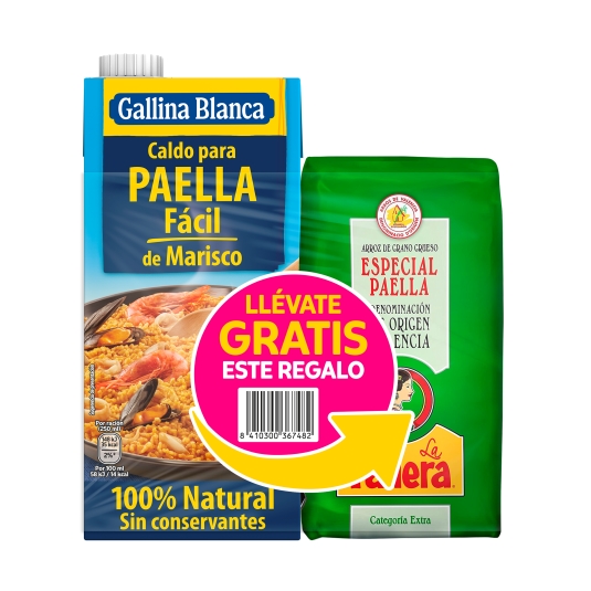 caldo paella + arroz 300g gratis, 1l