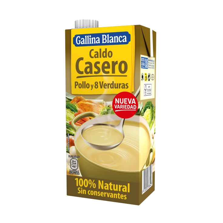 caldo líquido casero pollo y 8 verduras, 1l